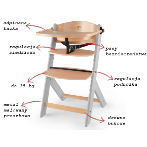 Kinderkraft krzesełko do karmienia Enock drewniane szare nogi